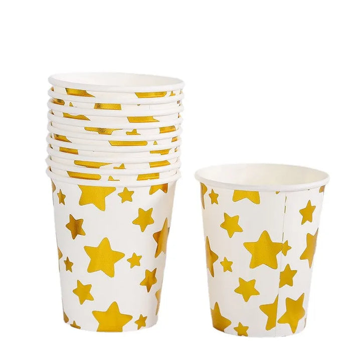 Paquet de 10 gobelets en papier avec étoiles dorées - Gobelets jetables pour fêtes et événements familiaux (250 ml)