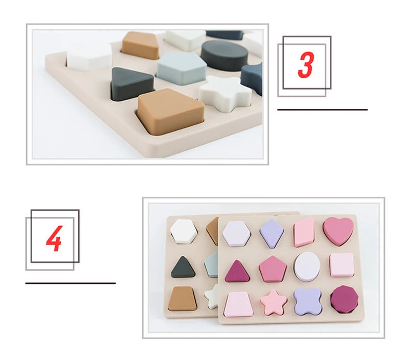 Puzzle enfant Montessori en silicone - Formes géométriques et jeux de puzzle pour l'éducation et l'apprentissage, Silicone de qualité alimentaire