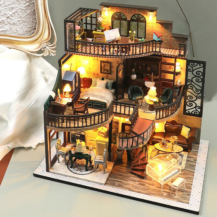 Handgefertigtes Puppenhaus-3D-Puzzle – Holzgebäudemodell und Sammelset für Räume – Spielzeug und Kunsthandwerk für Puppenhäuser und Geburtstagsgeschenke