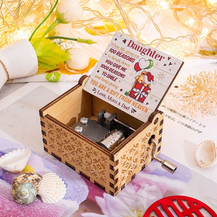 Wooden hand-operated octave box with Christmas music - Exclusive painting and perfect Christmas gift