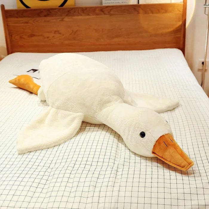 Ganso de peluche Kawaii en blanco - Muñeco pato suave como peluche y almohada para dormir, disponible en tamaños de 50 a 190 cm