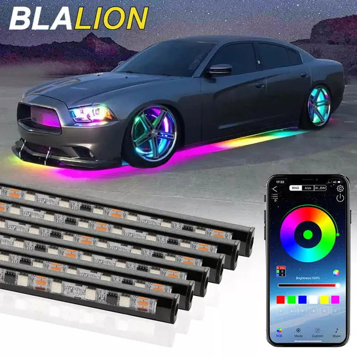 SEAMETAL Tira de luces LED flexibles bajo brillo para automóvil - Control remoto e iluminación de neón RGB controlada por aplicación para decoración de automóviles