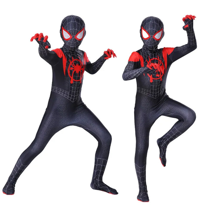 Spiderman Cosplay Fancy Kostüme Overall für Kinder Miles Morales Superheld Halloween Karneval Zentai Bodysuit