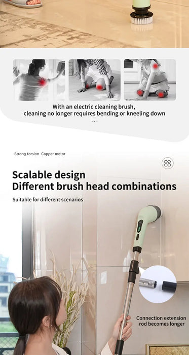 Brosse de nettoyage électrique 9 en 1 avec fonction d'essorage, outils de nettoyage efficaces pour la cuisine et la salle de bain