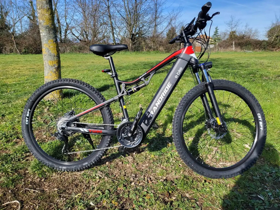 Nueva bicicleta eléctrica RANDRIDE de 1000W, bicicleta eléctrica de 27,5 pulgadas en aleación de aluminio con suspensión total y batería de litio de 48V 17AH