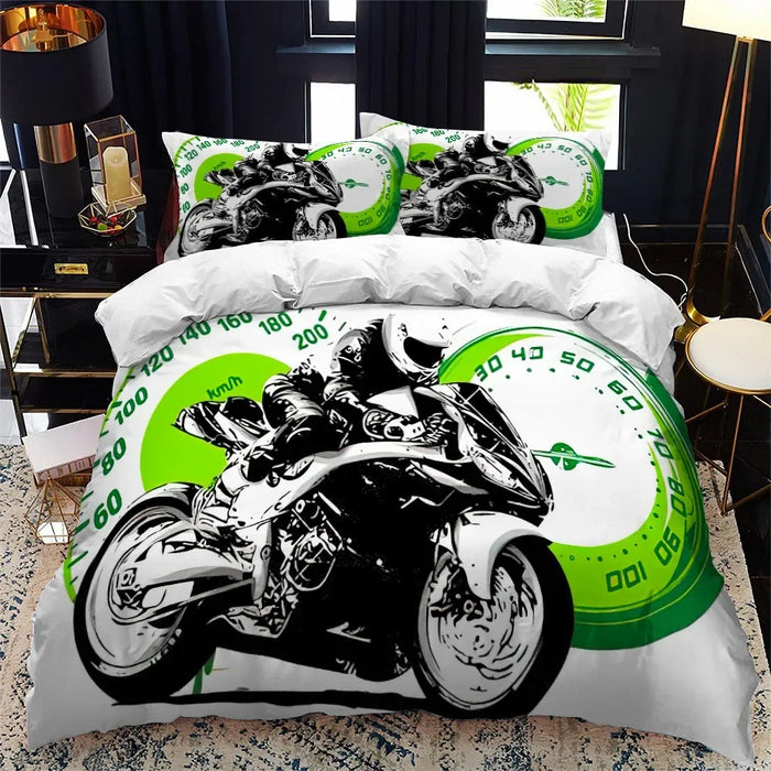 Motorradfahrer-Bettwäsche-Set mit Bettbezug, Queen Calico, Einzelbett, King-Size-Größe, weicher Polyester-Bettbezug, Tröster-Set