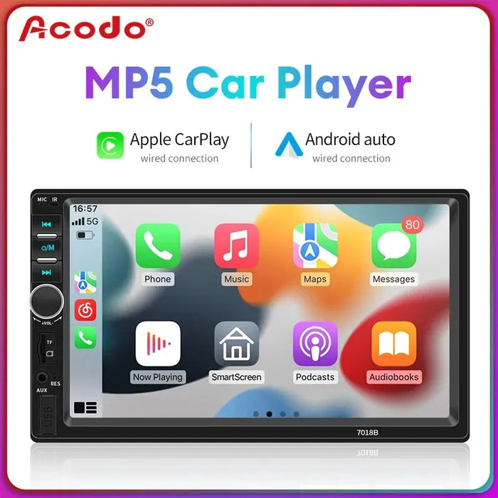 Acodo 2-Din-7-Zoll-Stereoanlage mit kabelgebundenem Carplay, Touchscreen, Multimedia, Bluetooth, USB, TF, FM-Radio, Autoradio-MP5-Player