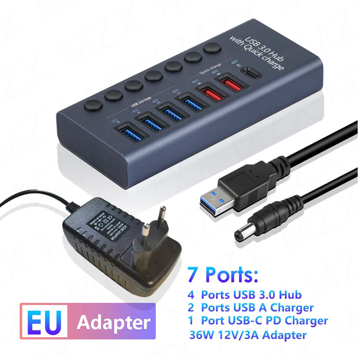 MZX 10 7 4 Port USB Hub 3.0 Aluminum A 3 0 Multi-hub Splitter Concentrator Dock Multiple Extensor Switch Adapter Docking Station