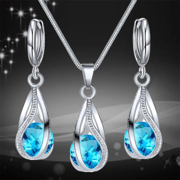 Elegant Melody Pendant and Earring Set - Sparkling Zircon Crystal Jewelry for Women