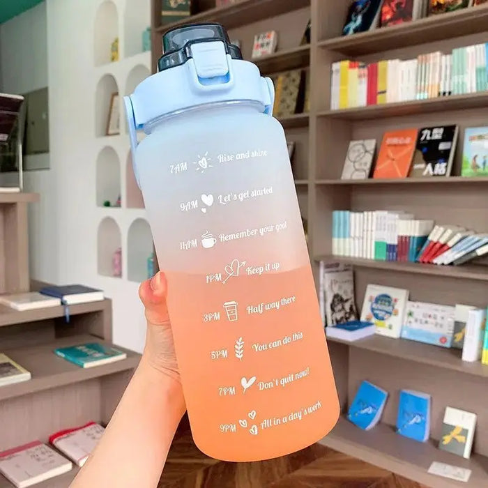 2-Liter-Sportflasche für den Außenbereich – innovative Kunststoffflasche mit Strohhalm und Zeitmarkierungen, auslaufsicheres Design