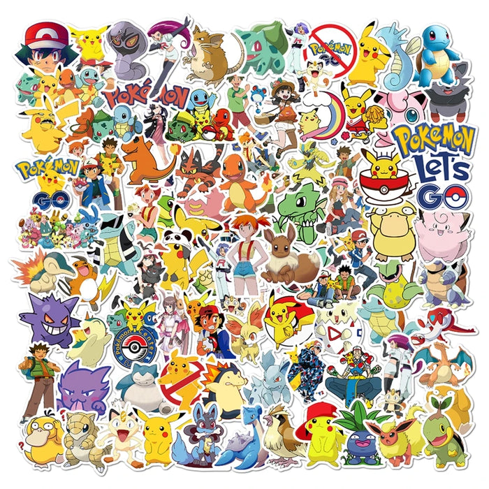 50/100 pcs Autocollants Kawaii Pikachu - Décorations Pokemon pour skateboard, vélo, guitare et ordinateur portable