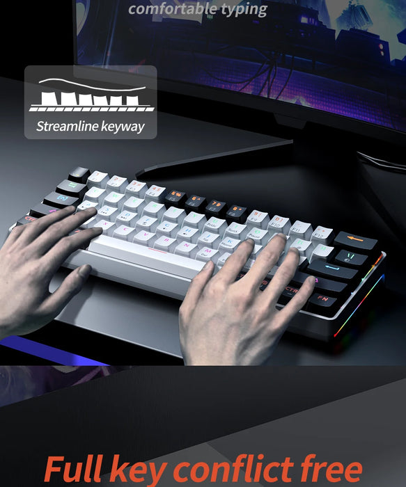 MUCAI MK61 USB Gaming Teclado mecánico interruptor rojo iluminación RGB intercambiable en caliente 61 teclas Cable desmontable