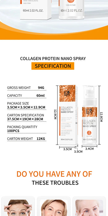 Nano-hydrolysiertes Kollagen-Protein-Filmmasken-Gesichtsserum-Sprühset zur Faltenreparatur und aufhellenden Hautpflege