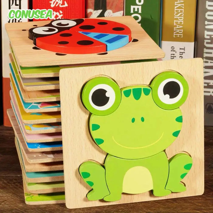 Wooden 3D Animal Puzzles for Learning and Cognitive Development - Colorful Montessori Toys for Babies and Gifts