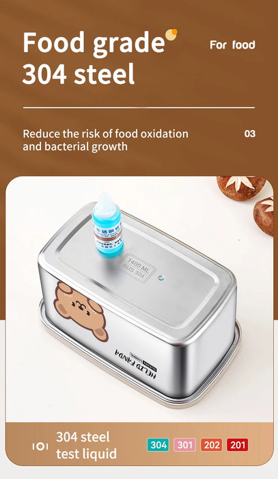 WORTHBUY Boîte à lunch en acier inoxydable 304 Boîte de conservation fraîche Réfrigérateur chauffant au micro-ondes Boîte de rangement scellée Récipient alimentaire portable