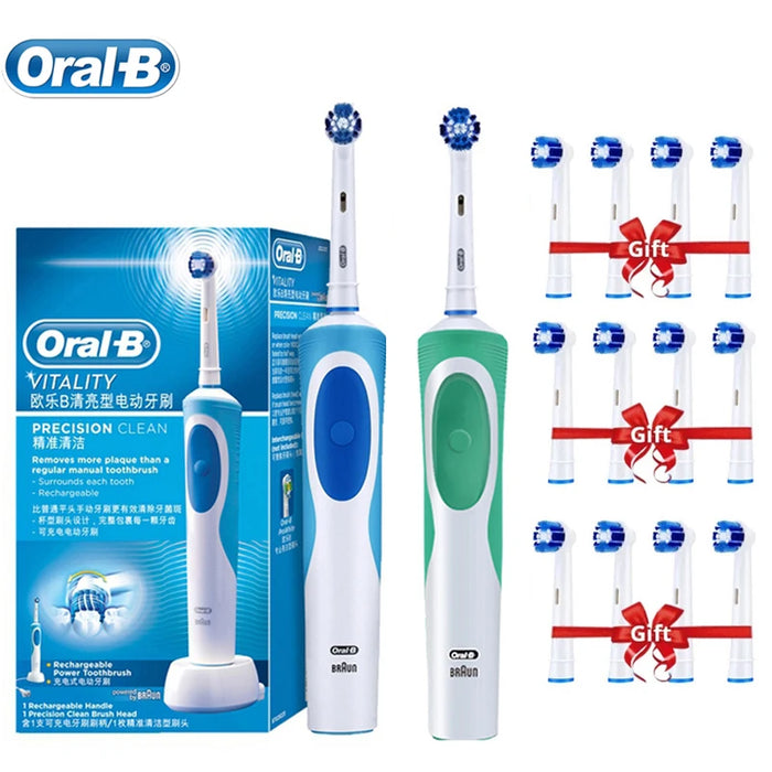 Brosse à dents électrique Oral B pour adultes avec fonction de rotation et blanchiment des dents 3D - Brosse à dents rechargeable avec cadeau de têtes de rechange