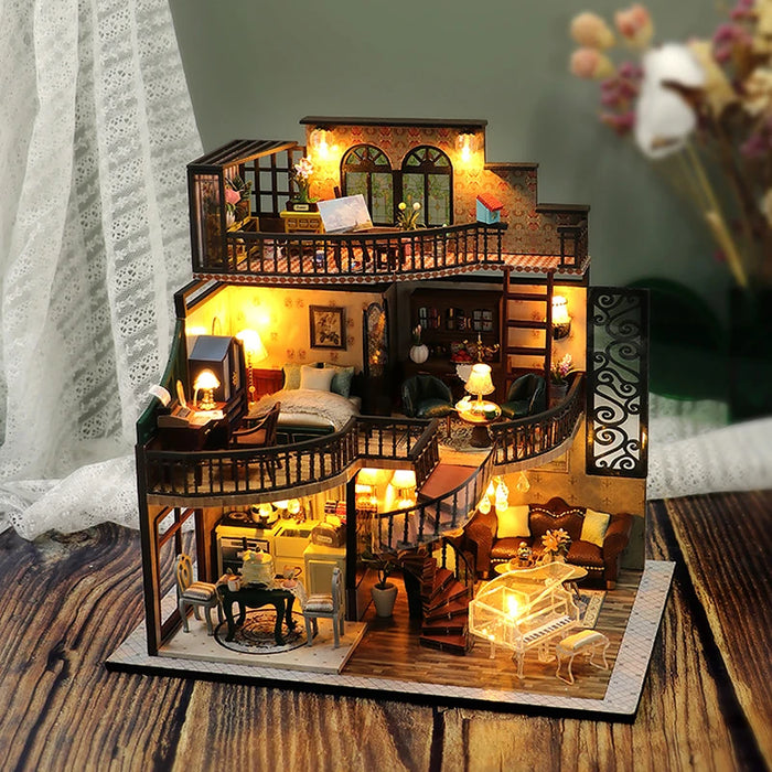 Handgefertigtes Puppenhaus-3D-Puzzle – Holzgebäudemodell und Sammelset für Räume – Spielzeug und Kunsthandwerk für Puppenhäuser und Geburtstagsgeschenke