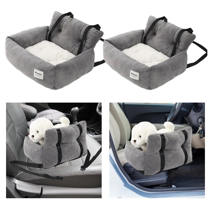 Asiento para perro, coche, SUV, cama para cachorro con correa fija, Base antideslizante desmontable multifuncional, lavable, portátil, gris para viajar