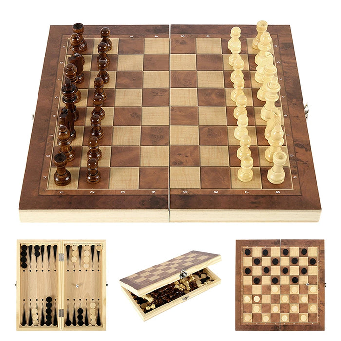 Internationales Schach, 3-in-1-Schachspiel aus Holz, Spielzeug, pädagogisches Gehirntraining, faltbares Brettspiel für Kinder, luxuriöses Geschenk