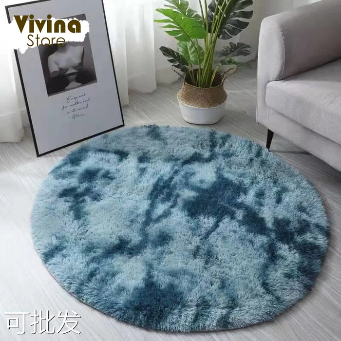 Round Green Plush Rug for Living Room - Fluffy Carpet for Sofa and Chairs, Long-Haired Floor Mat for Bathroom and Kids' Room Décor