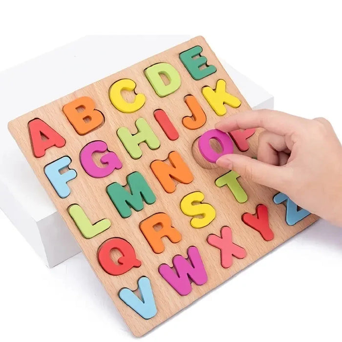 Puzzle de lettres et de chiffres en bois colorés pour enfants – Casse-tête pour les enfants d'âge préscolaire et l'éducation précoce