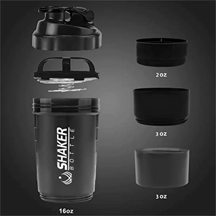 500 ml tragbarer Protein-Shaker mit integriertem Pulverbehälter – Mischflasche für Fitnessstudio und Sport mit Schneebesen