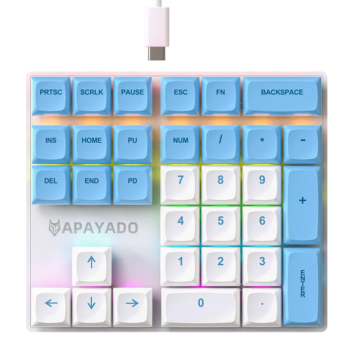 APAYADO K33 Mini teclado numérico de 33 teclas, tipo eje mecánico azul, RGB, tecla PBT para economía/contabilidad/finanzas