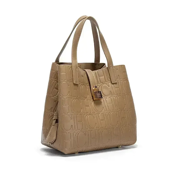 CH Stylish Large Tote Bag with Embossed Design and Letter Print for Women - Versatile Shoulder and Crossbody Bag