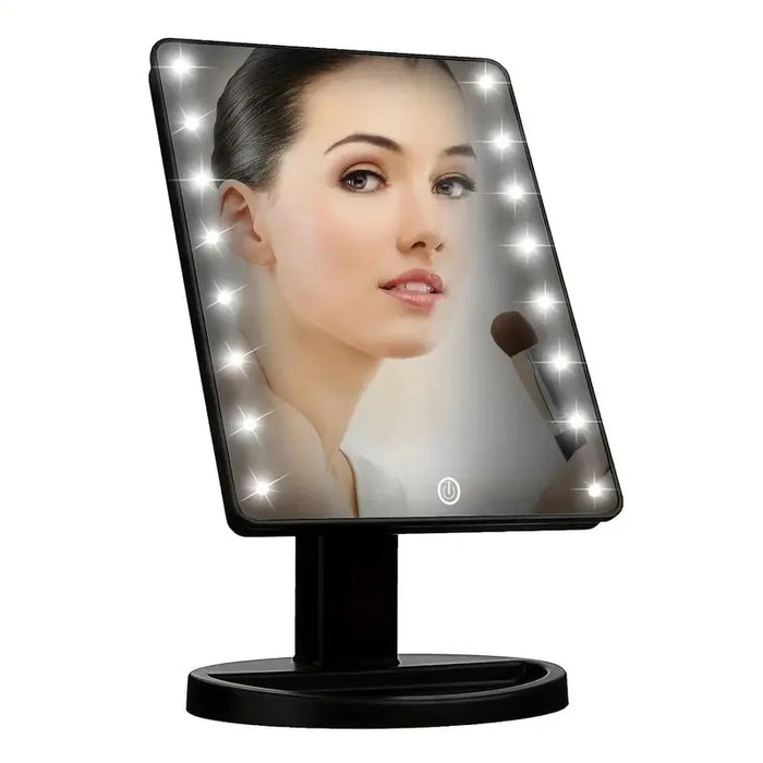 Espejo de maquillaje iluminado, cuadrado recargable con batería y USB, espejo de belleza de doble uso, espejo de maquillaje con pantalla táctil, iluminación ajustable