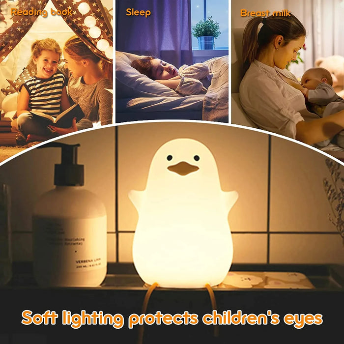 Lampe de nuit en forme de canard en silicone - Lampe LED rechargeable à commande tactile pour enfants, compagnon de lit parfait