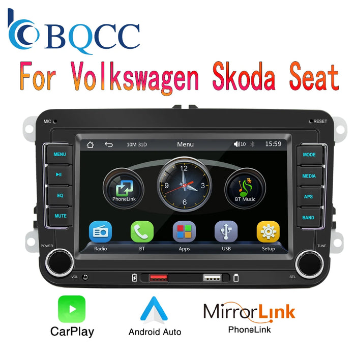 7-Zoll-2-Din-HD-Autoradio mit Wireless CarPlay und Android Auto – RDS, Media Player und Airplay für Volkswagen, Seat, Skoda