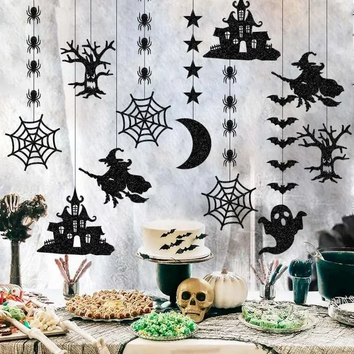 Lot de 6 décorations à suspendre pour Halloween avec araignées, sorcières, fantômes et chauves-souris – Parfaites pour la maison et les fêtes.