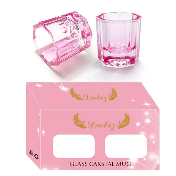 Set mit 2 eleganten Dappenschalen aus Glas für Acrylnägel – rosa und blaue Nagelmonomerschalen