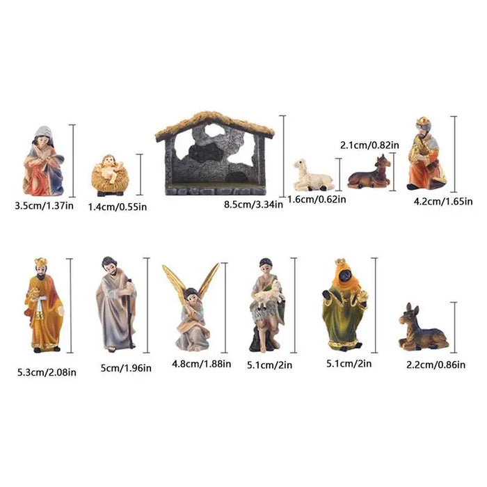 Ensemble de décoration de crèche de 12 pièces en résine, figurines traditionnelles pour décoration de salon