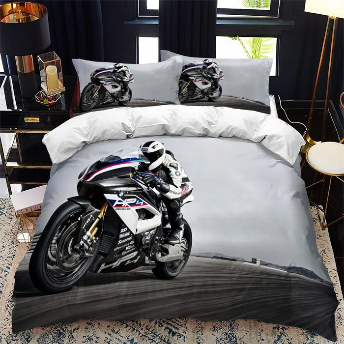 Motorradfahrer-Bettwäsche-Set mit Bettbezug, Queen Calico, Einzelbett, King-Size-Größe, weicher Polyester-Bettbezug, Tröster-Set