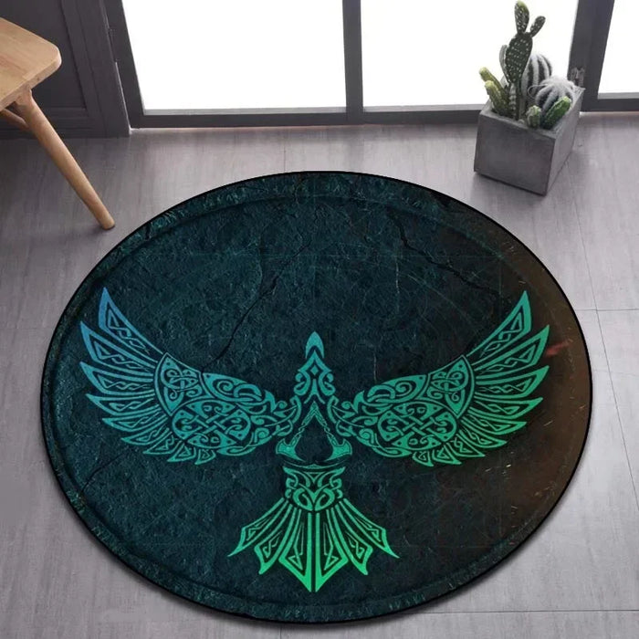 Viking Valknut Yggdrasil Tree of Life Runder Teppich, Teppich für Wohnzimmer, Schlafzimmer, Sofa, Spielzimmer, rutschfeste Bodenmatte