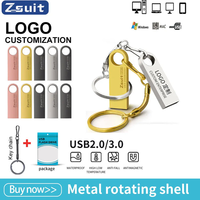 Waterproof Metal USB 2.0/3.0 Flash Drive 128GB 256GB 32GB 64GB with Custom Logo and Free Shipping