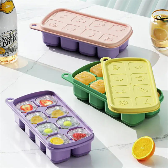 Silikon-Eisformen mit bunten Deckeln – perfekt für Eiswürfel und gefrorene Snacks