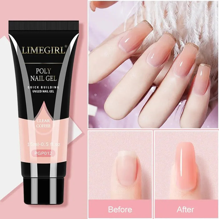 LIMEGIRL Juego de gel de extensión de uñas con lámpara LED UV – Kit de extensión y modelado rápido de uñas, gel semipermanente para juego de manicura