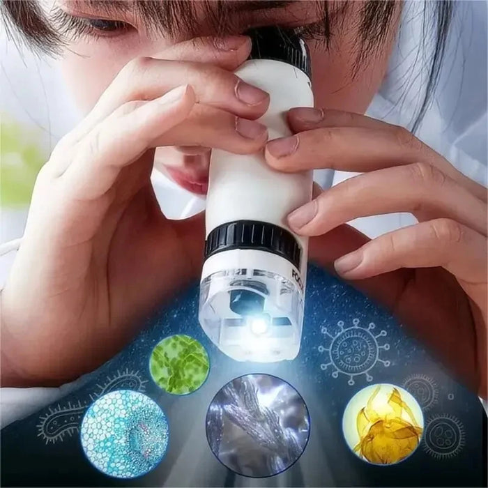 Kit de microscope portable avec lumière LED 60X à 120X pour la maison, l'école et les sciences biologiques – Jouets éducatifs pour enfants, cadeau d'anniversaire