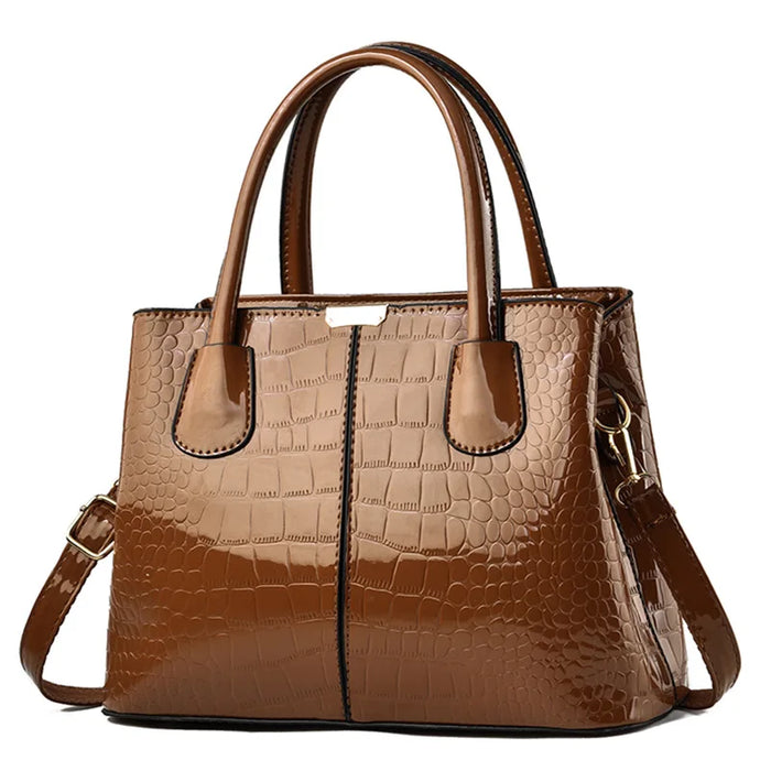 Elegant Women's PU Leather Alligator Print Shoulder Crossbody Handbag - Large Capacity Luxury Tote Bag