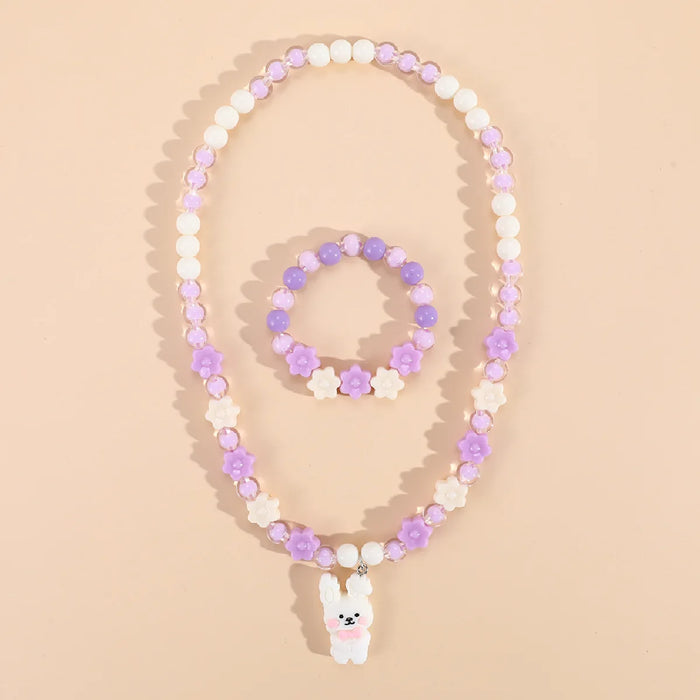 Collier pendentif lapin mignon avec perles en forme de cœur pour filles, bijoux tendance pour enfants 2023