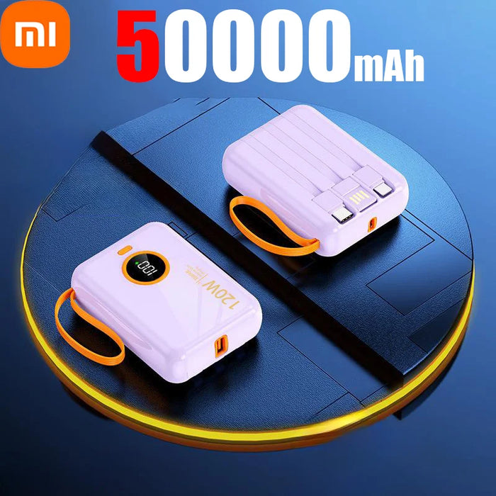 Xiaomi 120 W Schnelllade-Powerbank 100.000 mAh – 3 in 1 mit integriertem Kabel, externer Akku für iPhone, Huawei und Xiaomi 2024 Neu