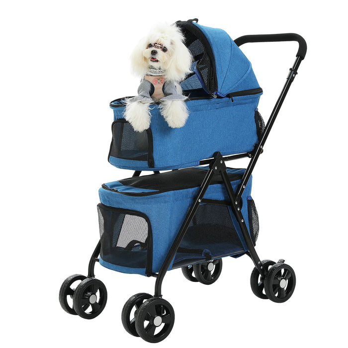 Carro plegable para mascotas con 4 ruedas para perros y gatos - Carro de viaje con cesta de almacenamiento para uso en exteriores