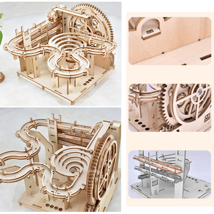 Kit de puzzle mécanique 3D en bois avec course à billes interactive pour tous les âges