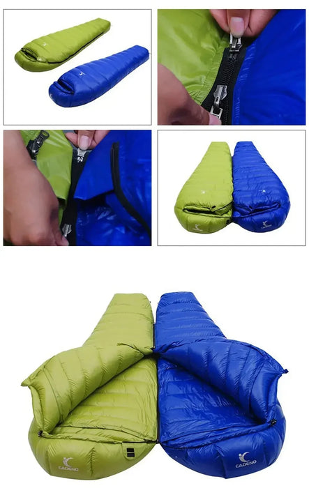 Sac de couchage d'hiver en duvet d'oie pour usage extérieur - Portable et compressible pour le camping et le trekking