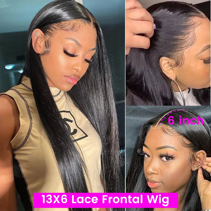 Perruque Lace Frontal Wig 360 transparente HD, cheveux naturels, lisses, 4x4, 13x6, 30 34 pouces, pour femmes noires