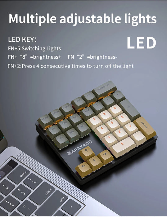 APAYADO K33 Mini teclado numérico de 33 teclas, tipo eje mecánico azul, RGB, tecla PBT para economía/contabilidad/finanzas