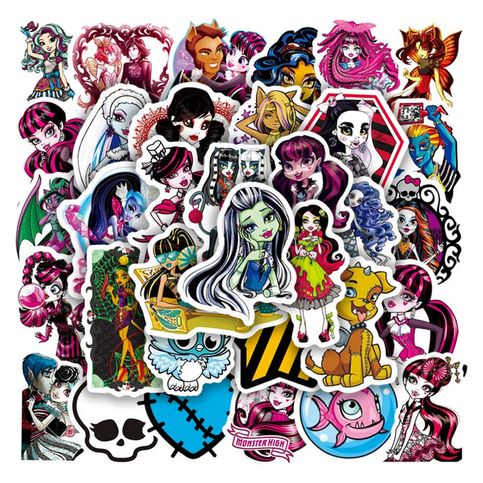 50 pegatinas de Monster High School – coloridas pegatinas de graffiti para bicicleta, ordenador, portátil y nevera