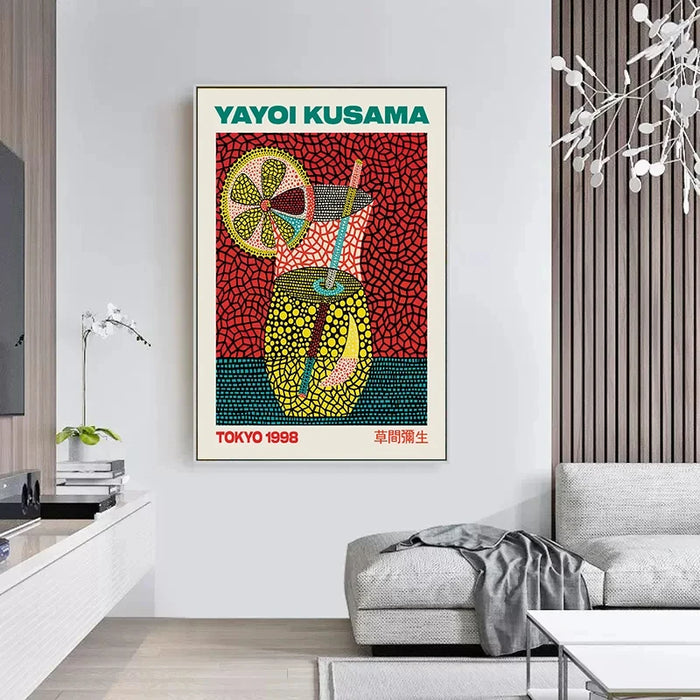 Yayoi Kusama Kunstausstellung, Kürbis-Blumen-Wandkunst-Poster, Druck, abstraktes Leinwandgemälde für moderne Heimdekoration